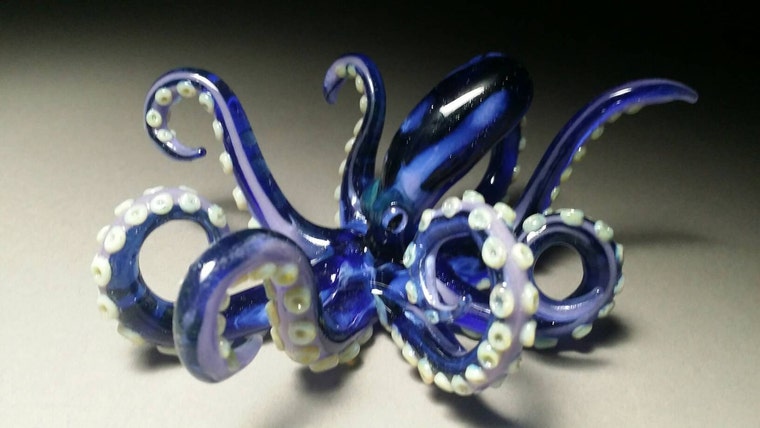 Deep blue and purple Galaxy glass octopus sculpture